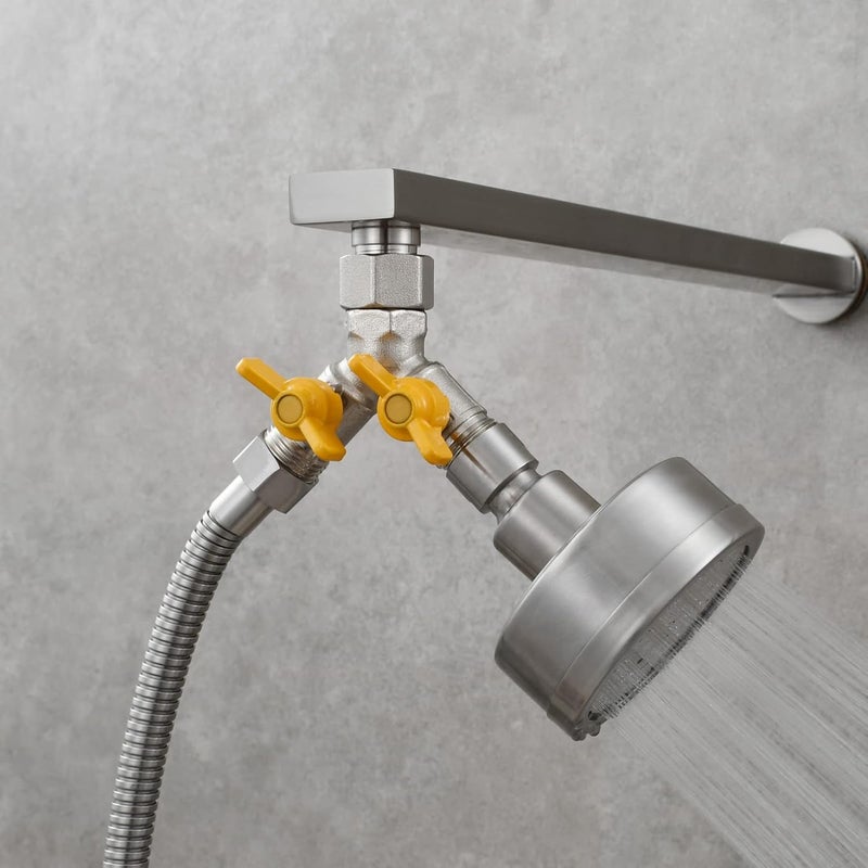 Tecmolog Shut Off Valve Brass Shower Diverter 3 Way Diverter Valve Brushed Nickel Faucet Splitter for Showerhead, DSF009A - Image 3