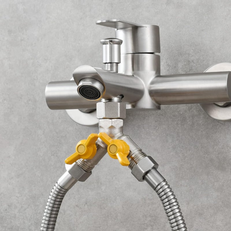 Tecmolog Shut Off Valve Brass Shower Diverter 3 Way Diverter Valve Brushed Nickel Faucet Splitter for Showerhead, DSF009A - Image 4