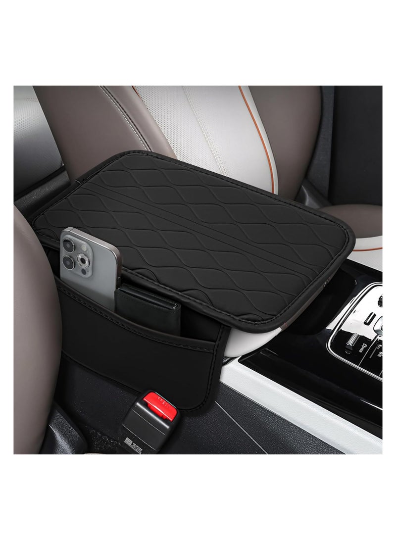 Generic Car Center Console Cover,Leather Car Armrest Cover with 2 Storage Bags,Universal Car Arm Rest Cover,Car Interior Accessories Protector for Most Vehicle Black  - Image 1