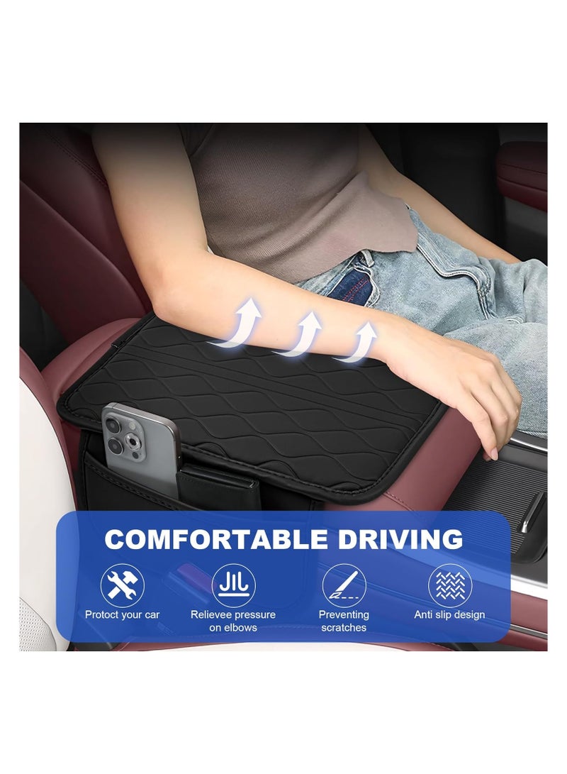 Generic Car Center Console Cover,Leather Car Armrest Cover with 2 Storage Bags,Universal Car Arm Rest Cover,Car Interior Accessories Protector for Most Vehicle Black  - Image 4