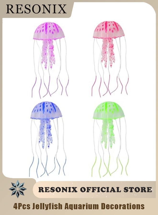RESONIX Glowing Jellyfish Aquarium Decorations - Soft Silicone Floating Artificial Jellyfish for Fish Tanks, Fluorescent Decor for Freshwater & Saltwater Aquariums (4 Pcs Set) - Image 1