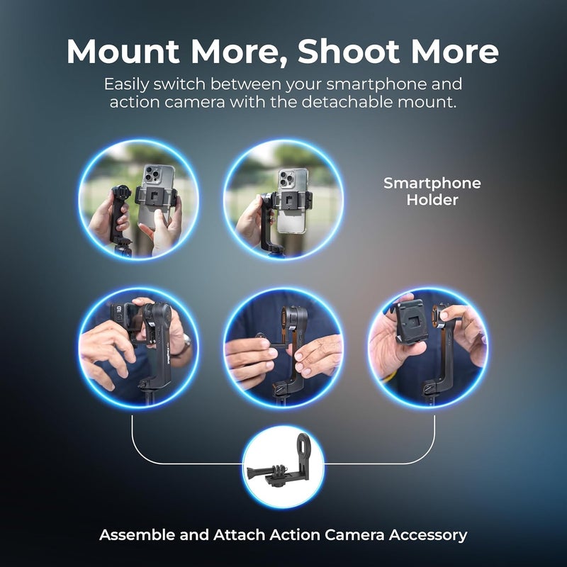 Digitek DSG 003 جيمبال هاتف ذكي قابل للطي بمحور واحد مع قضيب تلسكوبي قابل للتمديد مدمج - Image 5