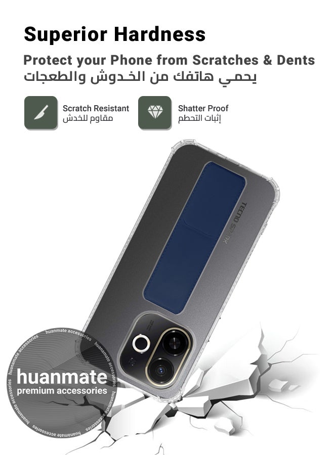 huanmate Tecno Spark 30C 5G Magnetic Case With Hand Grip Holder & Kickstand - Strong Grip for Magnetic Car Holder, Stylish & Functional, Ultimate Convenience & Hands-Free Viewing - Clear/Navy Blue - Image 4