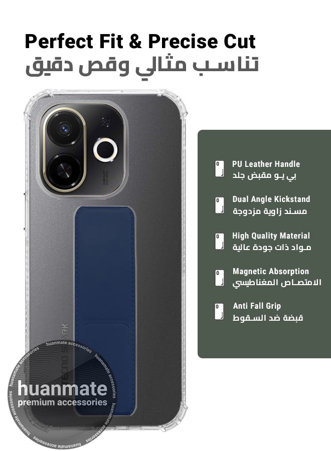 huanmate Tecno Spark 30C 5G Magnetic Case With Hand Grip Holder & Kickstand - Strong Grip for Magnetic Car Holder, Stylish & Functional, Ultimate Convenience & Hands-Free Viewing - Clear/Navy Blue - Image 2