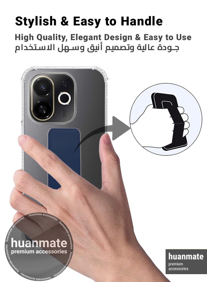 huanmate Tecno Spark 30C 5G Magnetic Case With Hand Grip Holder & Kickstand - Strong Grip for Magnetic Car Holder, Stylish & Functional, Ultimate Convenience & Hands-Free Viewing - Clear/Navy Blue - Image 3