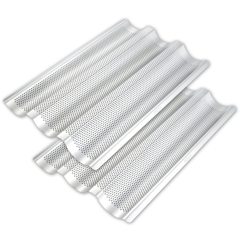 AYCCNH AYCCNH 2 Pack Stainless Steel French Baguette Bread Pan Perforated Loaf Pans for Baking 15x10 3 Waves Toaster Oven Baking Tray