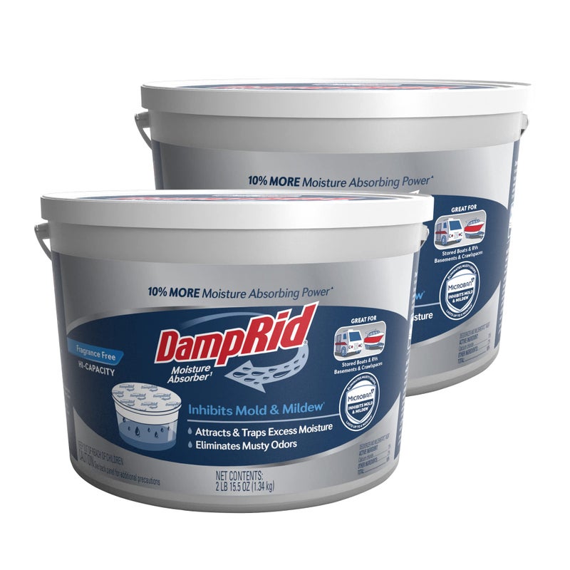 DampRid Hi-Capacity Moisture Absorber Bucket, 2 Pack â€” Fragrance Free, 2 lb. 15.5 oz. - Image 1