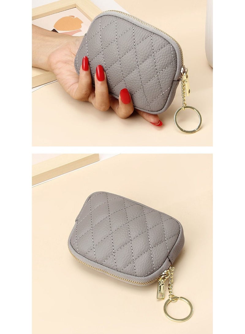 Loquat Zipper Rhombic Mini Purse Grey 