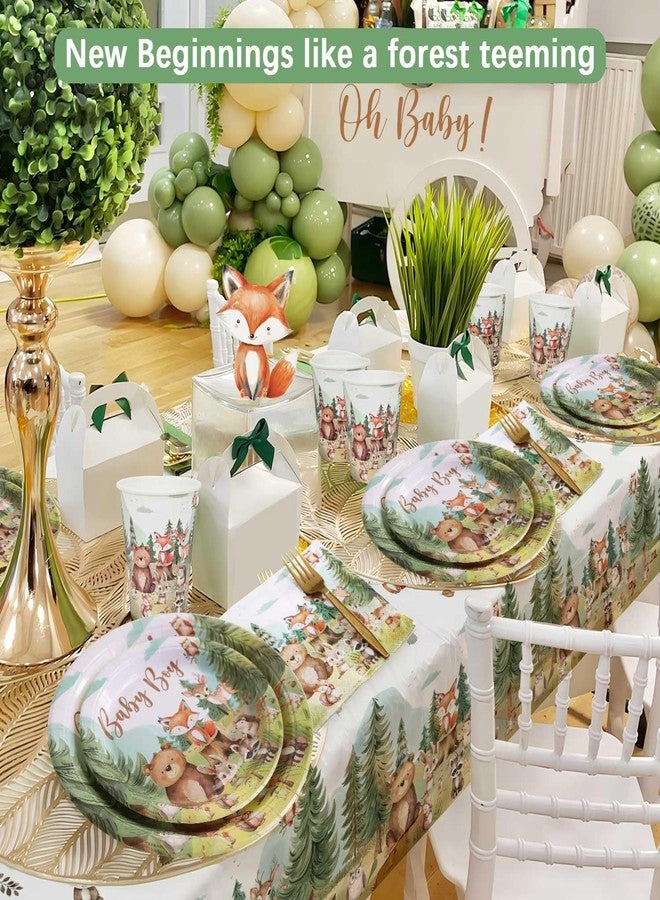 Caisehabu 184pcs Woodland Animals Baby Shower Plates Set, Woodland Baby Shower Plates Napkins Cups Forks Tablecloth Banner Hanging Swirls Cupcake Toppers Balloons, 25 Guests - Image 4