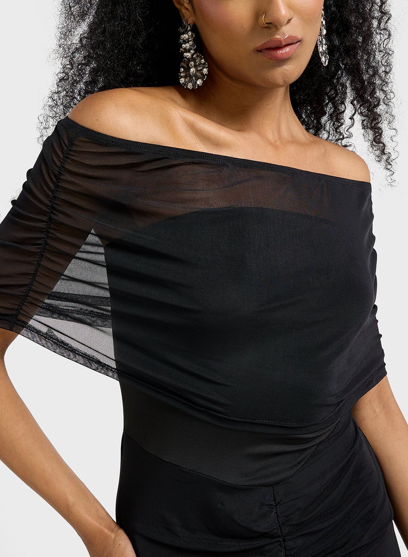 جينجر فستان ماكسي شفاف بتفاصيل مكشكشة بكتف مكشوف - Image 3