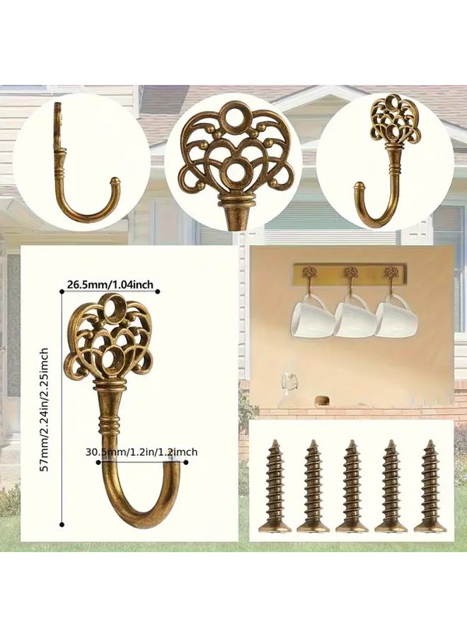 9pcs Elegant Zinc Alloy Utility Hooks Vintage Bronze Floral Design for Coats Bags Keys Small Space Storage - Image 3