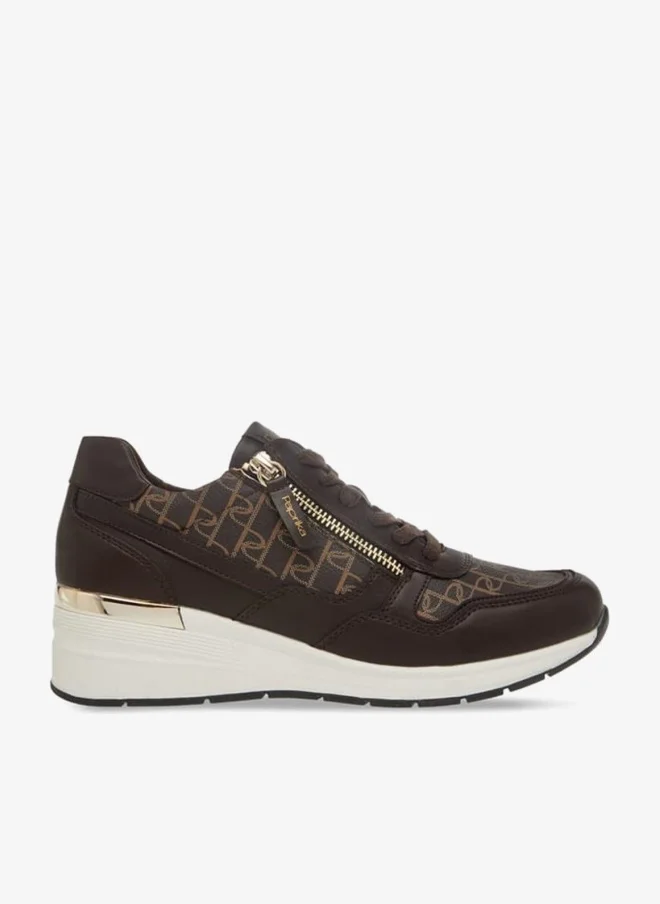 Paprika Women's Monogram Print Sneakers with Lace-Up Closure