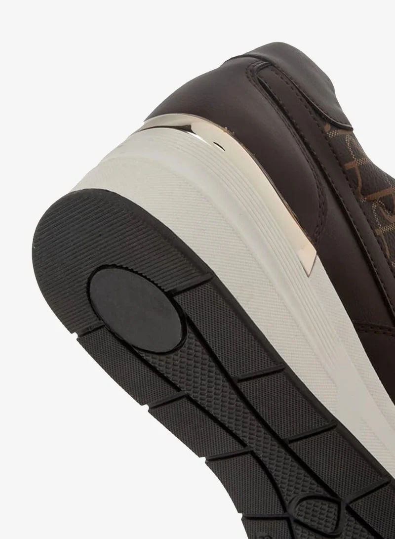 Paprika BROWN Women's Monogram Print Sneakers with Lace-Up Closure for Women | Best Price UAE