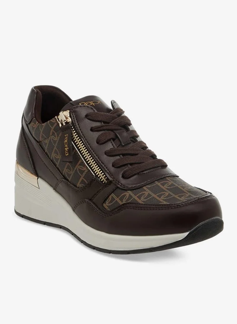 Paprika BROWN Women's Monogram Print Sneakers with Lace-Up Closure for Women | Best Price UAE