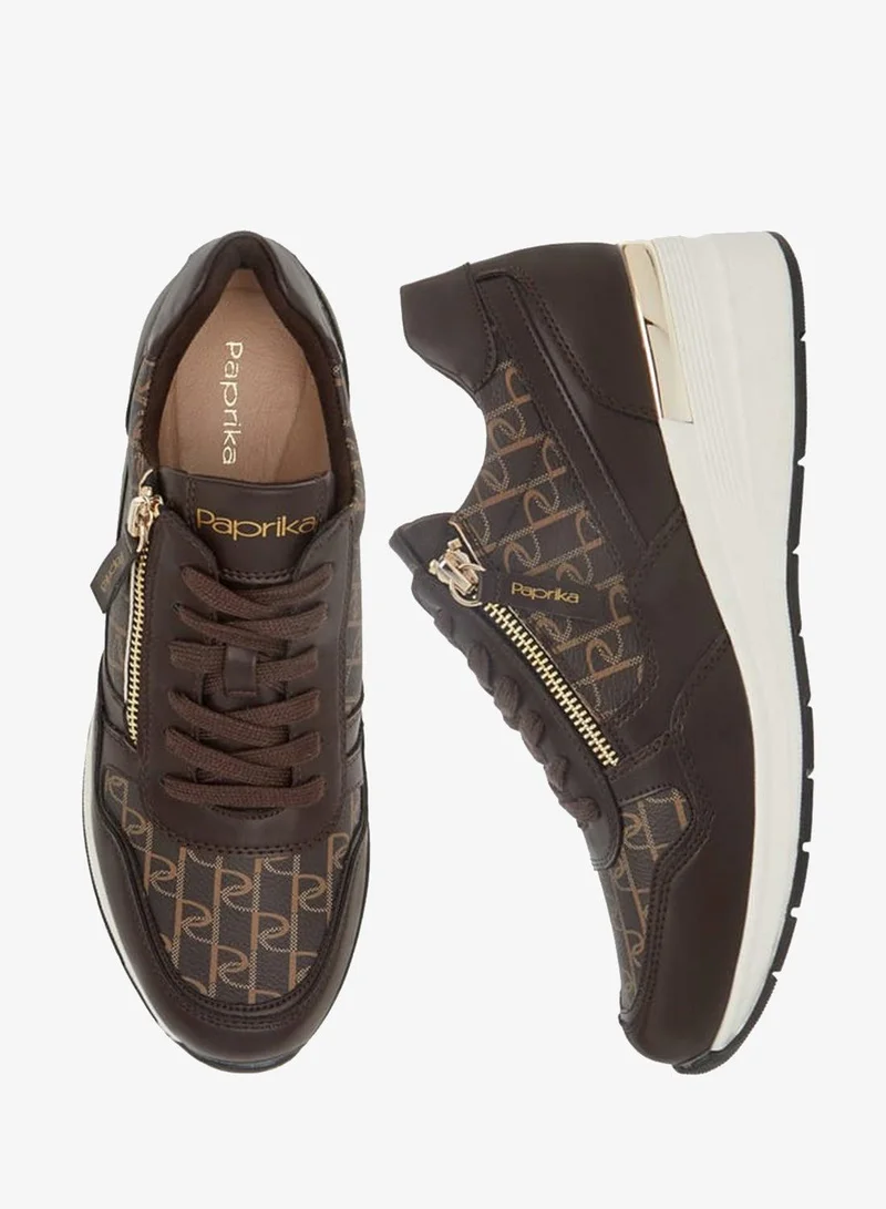 Paprika Women's Monogram Print Sneakers with Lace-Up Closure