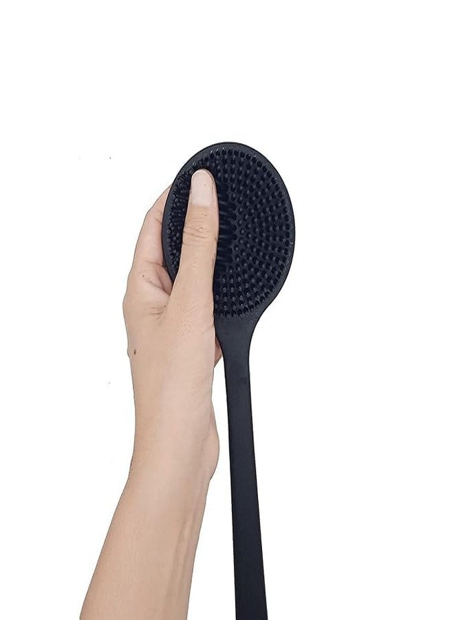 SGABANI Soft Silicone Back Scrubber Shower Bath Body Brush with Long Handle Dirt_Removal Back Scrubber | BPA-Free | For Men and Women (BLACK) - Image 3