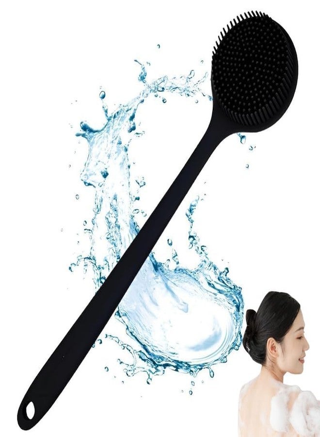 SGABANI Soft Silicone Back Scrubber Shower Bath Body Brush with Long Handle Dirt_Removal Back Scrubber | BPA-Free | For Men and Women (BLACK) - Image 2