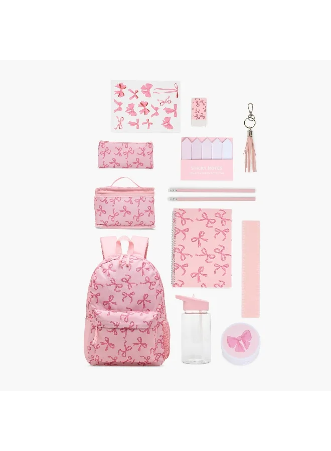 LIFESTYLE Backpack-Set Of 12-With Lunch Bag-Pencil Case.Water Bottle With Stationary Items- (Polyester) Red \ 32X45X13.5