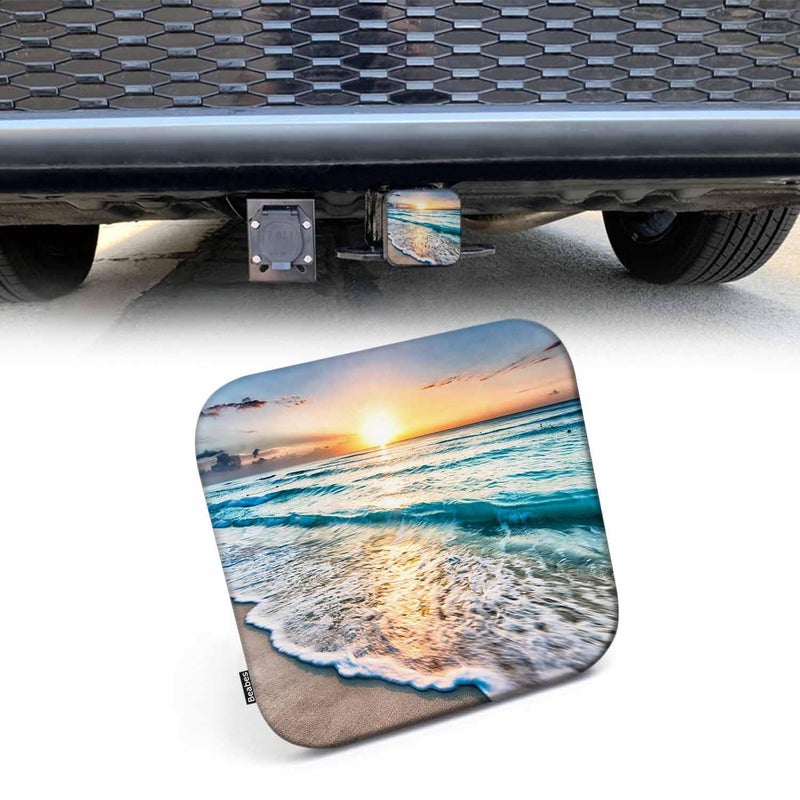 Beabes Ocean Sunrise Hitch Covers for Trucks Tropical Ocean Beach Sea Waves Trailer Hitch Cover  2 Inch Tow Receiver Tube Plug Cap  Trailer Hitch Cover Compatible for Cars Pickups - Image 1