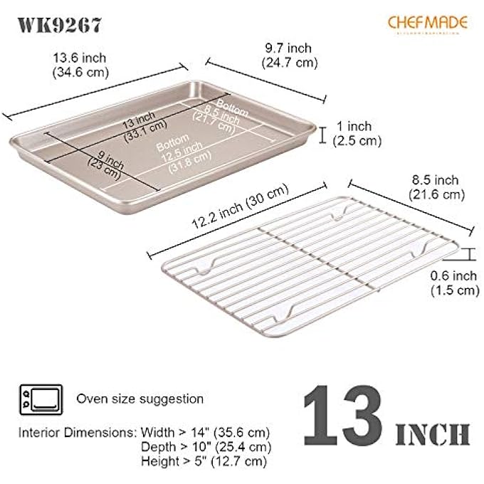 chefmade Roasting Pan With Rack 13 Inch Rectangular Nonstick Skillet With Wire Grid For Baking Bbq Jelly Roll And Roasting Champagne Gold - Image 2
