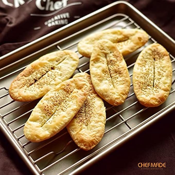 chefmade Roasting Pan With Rack 13 Inch Rectangular Nonstick Skillet With Wire Grid For Baking Bbq Jelly Roll And Roasting Champagne Gold - Image 4