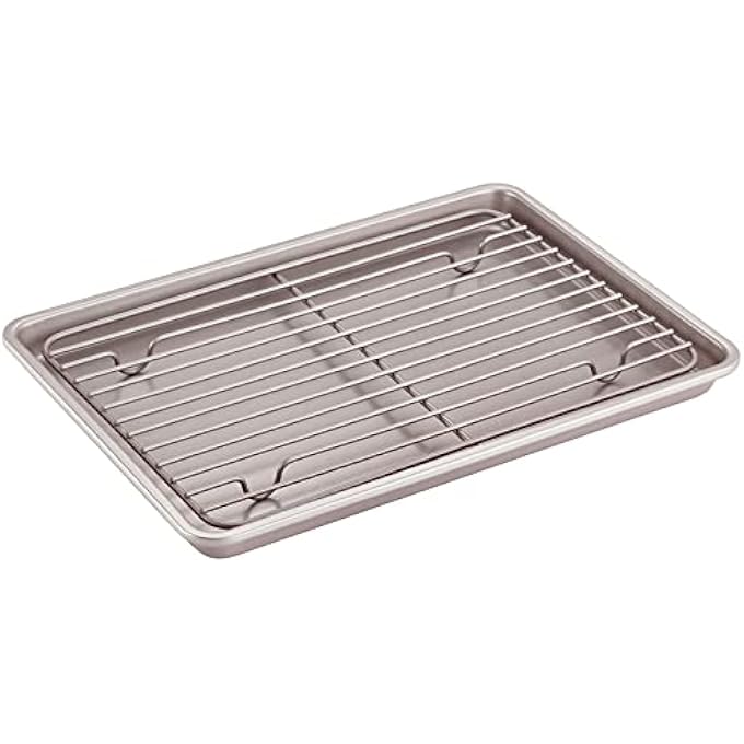 chefmade Roasting Pan With Rack 13 Inch Rectangular Nonstick Skillet With Wire Grid For Baking Bbq Jelly Roll And Roasting Champagne Gold - Image 1