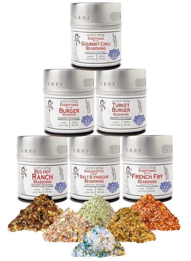 GUSTUS VITAE Gourmet Backyard BBQ Burgers & Fries Seasoning Set - Six Pack | Authentic Small Batch Seasoning Mixes - Built For Grilling | 6 Gourmet All Natural Spice Blends - | Hand Packed, Non GMO | GLP-1 Friendly | Sustainably Sourced, Made in USA | Artisanal Spice Blends, Marinades, and Rubs | Gustus Vitae | All Occasion Gift - Image 1
