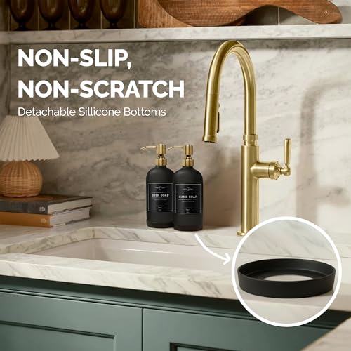Vine Creations Black Glass Soap Dispenser, 2 Pack Kitchen Soap Dispenser Set with Stainless Steel Pump, 16 oz Dish Soap and Hand Soap Dispensers for Bathroom with Waterproof Labels - Image 3