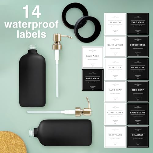 Vine Creations Black Glass Soap Dispenser, 2 Pack Kitchen Soap Dispenser Set with Stainless Steel Pump, 16 oz Dish Soap and Hand Soap Dispensers for Bathroom with Waterproof Labels - Image 5