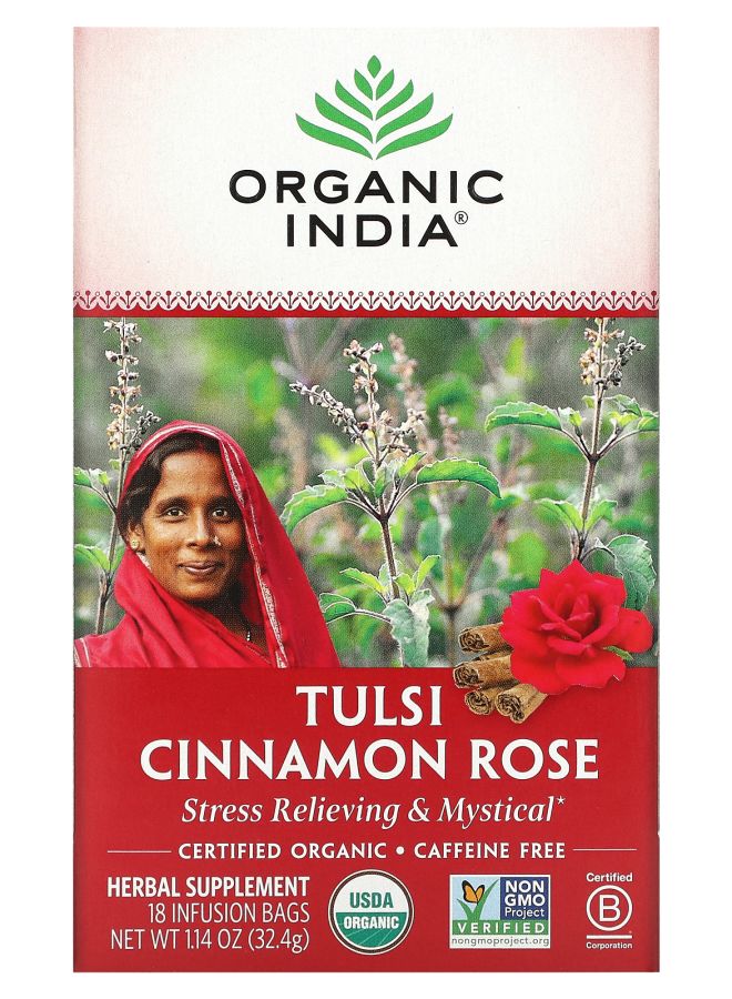 Organic India Tulsi Tea Cinnamon Rose Caffeine-Free 18 Infusion Bags 1.14 oz (32.4 g) 