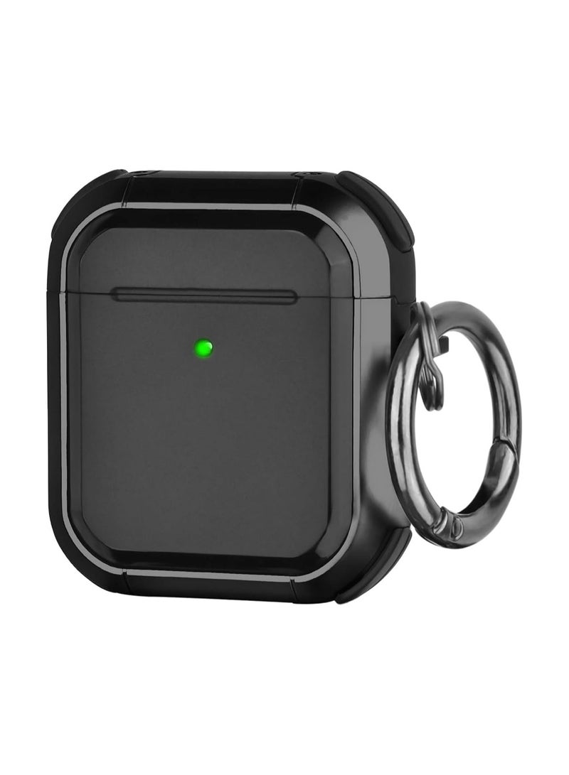 ELMO3EZZ Airpods 2 Protective Case, Compatible with Apple Airpods 2 Air pods 2 Hard Durable Military Grade Cover for Women with Keychain, for Men (Black)