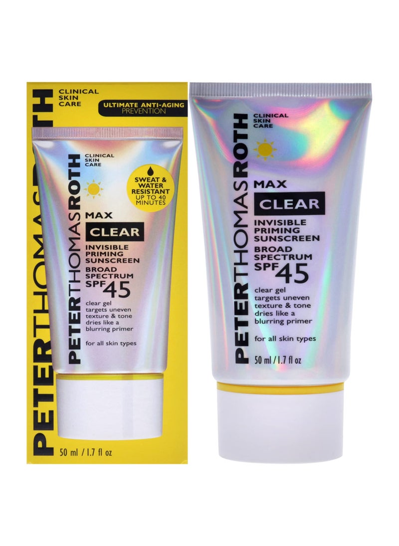 PETER THOMAS ROTH - Peter Thomas Roth | Max Clear Invisible Priming Sunscreen Broad Spectrum SPF 45 | Makeup Primer with SPF, Water-Resistant Sunscreen Gel with Silky Finish, 1.7 fl. oz. - Image 1