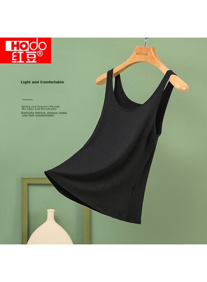 Hongdou Women's Seamless Slim-fit Camisole, Modal Undershirt, Versatile Simple Round Neck Base Layer, Elegant Black, Size 160 - Image 1