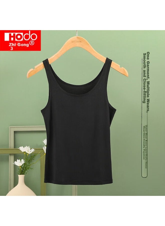 Hongdou Women's Seamless Slim-fit Camisole, Modal Undershirt, Versatile Simple Round Neck Base Layer, Elegant Black, Size 160 - Image 2