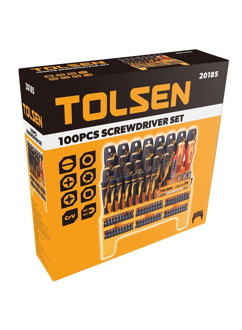 TOLSEN طقم مفكات تولسن 20185 المكون من 100 قطعة مع رؤوس مغناطيسية، مقبض رافعة، أدوات دقيقة وطقم بتات – فولاذ Cr-V - Image 3