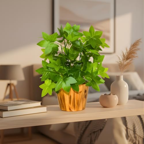 fancymart Artificial Plant Leaves in Wooden Pot Perfect Potted Decoration for Home Living Room & Office Spaces Décor Height - 26cm - Image 2