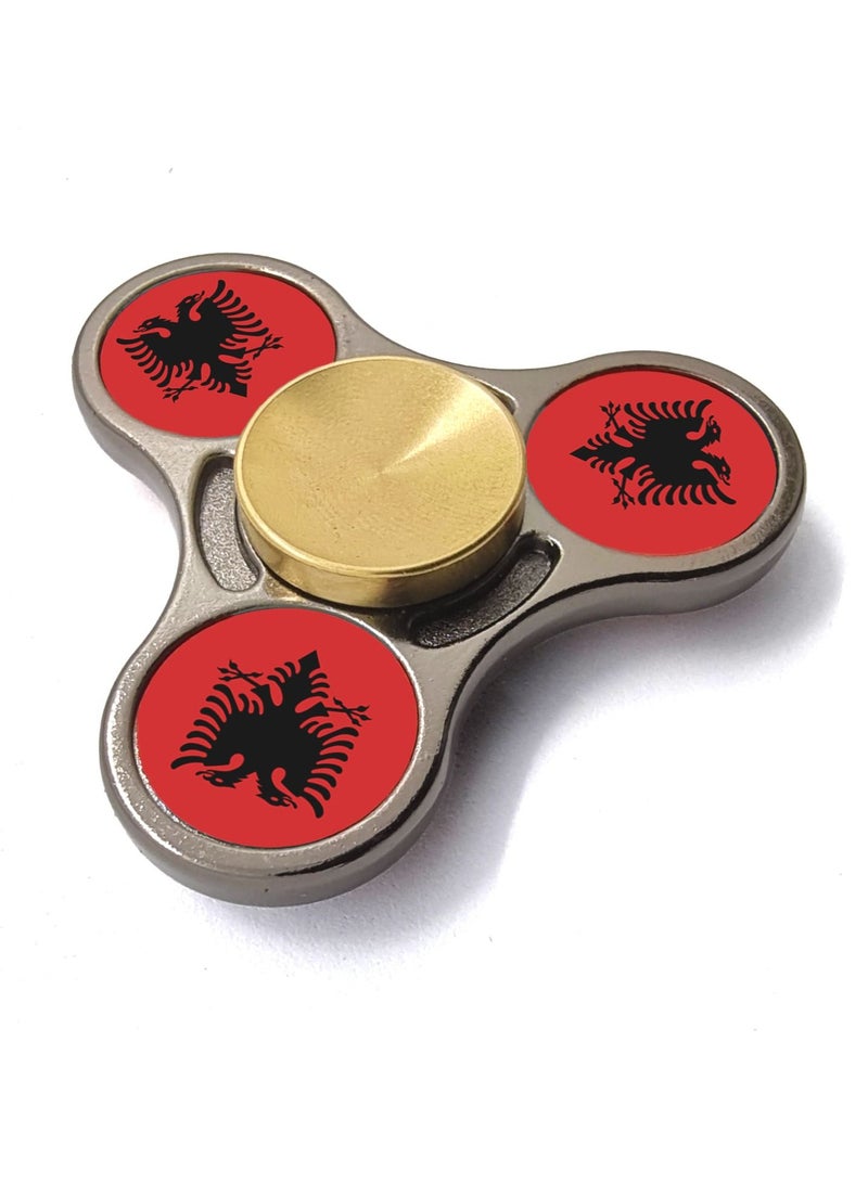 Smart Innovation Albanian Flag with Two-tone Colour Metal Fidget Spinner, Gunmetal/Gold - Image 1