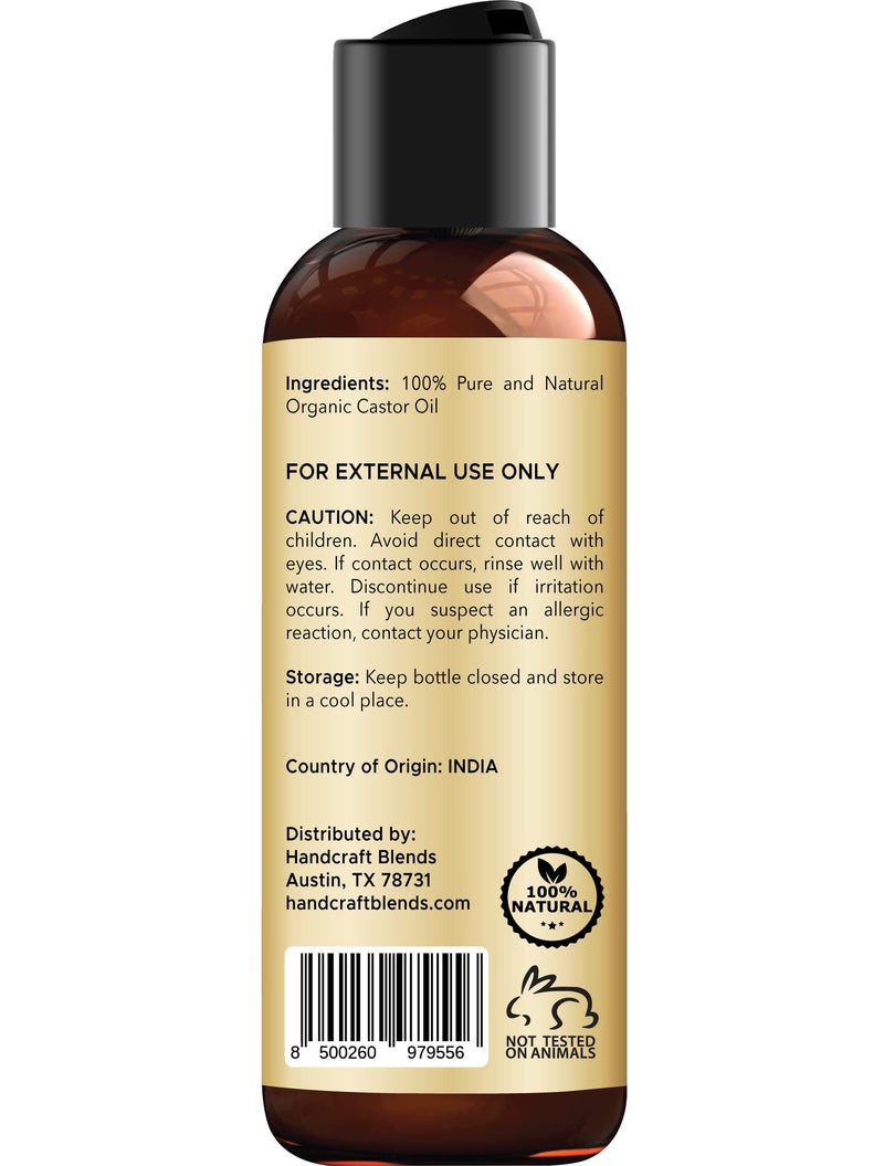 Handcraft Blends Organic Castor Oil 4 Fl Oz | 100% Pure and Natural | Premium Grade Carrier Oil | Hair, Eyelashes and Eyebrows | Hair and Body | Expeller-Pressed | Hexane-Free - Image 3