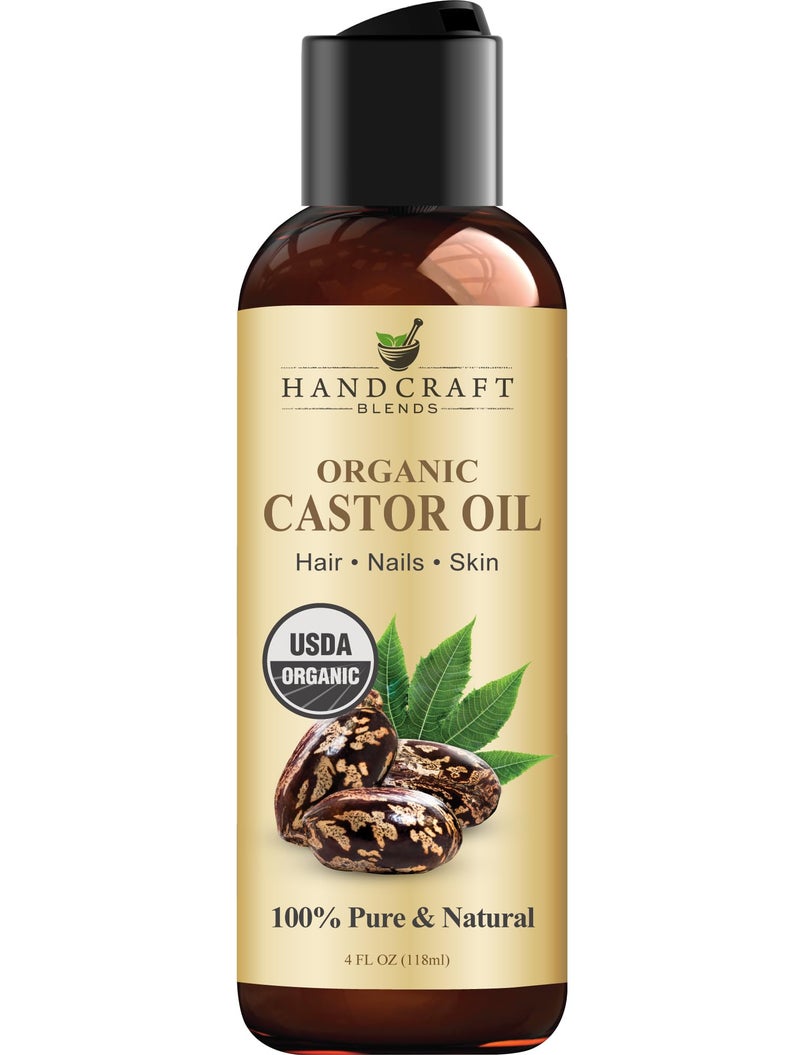 Handcraft Blends Organic Castor Oil 4 Fl Oz | 100% Pure and Natural | Premium Grade Carrier Oil | Hair, Eyelashes and Eyebrows | Hair and Body | Expeller-Pressed | Hexane-Free - Image 1