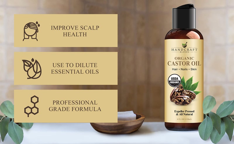 Handcraft Blends Organic Castor Oil 4 Fl Oz | 100% Pure and Natural | Premium Grade Carrier Oil | Hair, Eyelashes and Eyebrows | Hair and Body | Expeller-Pressed | Hexane-Free - Image 5