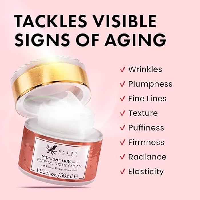 Eclat Skincare Retinol Night Cream – Renewing Retinol Cream for Face with Hyaluronic Acid – Anti Aging to Smooth Wrinkles & Fine Lines - Firming & Hydrating Face Moisturizer for Women & Men 50 ml - Image 4