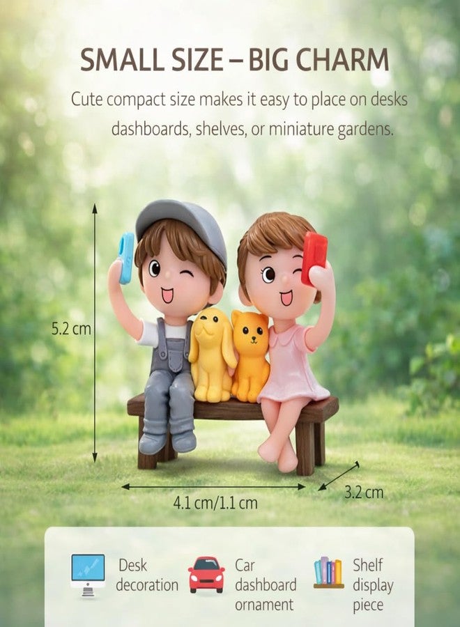VAYINATO® Romantic Couple Miniature Figurine with Pets (Selfie Pair) Cute Bench Resin Statue for Home Decor, Car Dashboard Ornament, Mini Garden Landscape Decoration, Anniversary Wedding Birthday Gift - Image 5