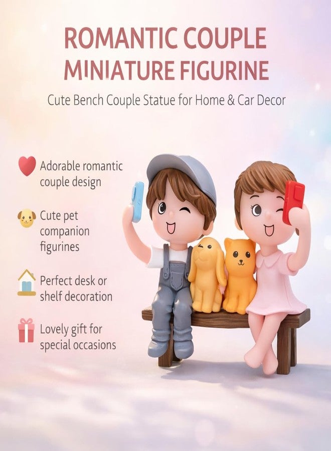 VAYINATO® Romantic Couple Miniature Figurine with Pets (Selfie Pair) Cute Bench Resin Statue for Home Decor, Car Dashboard Ornament, Mini Garden Landscape Decoration, Anniversary Wedding Birthday Gift - Image 2