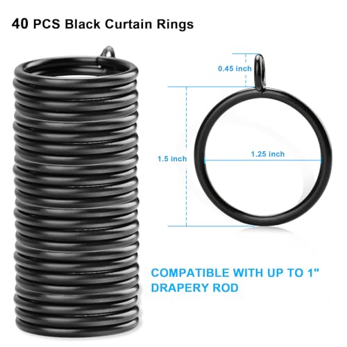 Awtok 40 PCS Black Curtain Rings with Eyelet Apply for Up to 1.0 inch Curtain Rod (Black Drapery Rings) - Image 2