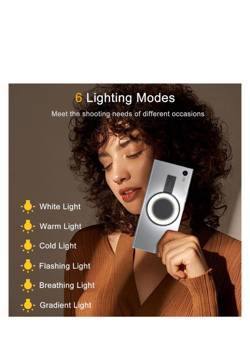 SYOSI - Magnetic Led Phone Ring Light, Portable Selfie Fill Light for iPhone with 6 Lighting Modes, LED Selfie Ring Light for Video Recording/Selfies/TikTok/Vlog Live Streaming, White - Image 1