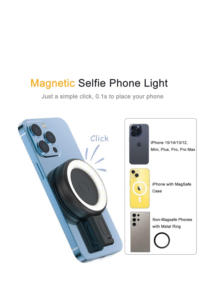 SYOSI - Magnetic Led Phone Ring Light, Portable Selfie Fill Light for iPhone with 6 Lighting Modes, LED Selfie Ring Light for Video Recording/Selfies/TikTok/Vlog Live Streaming, White - Image 1