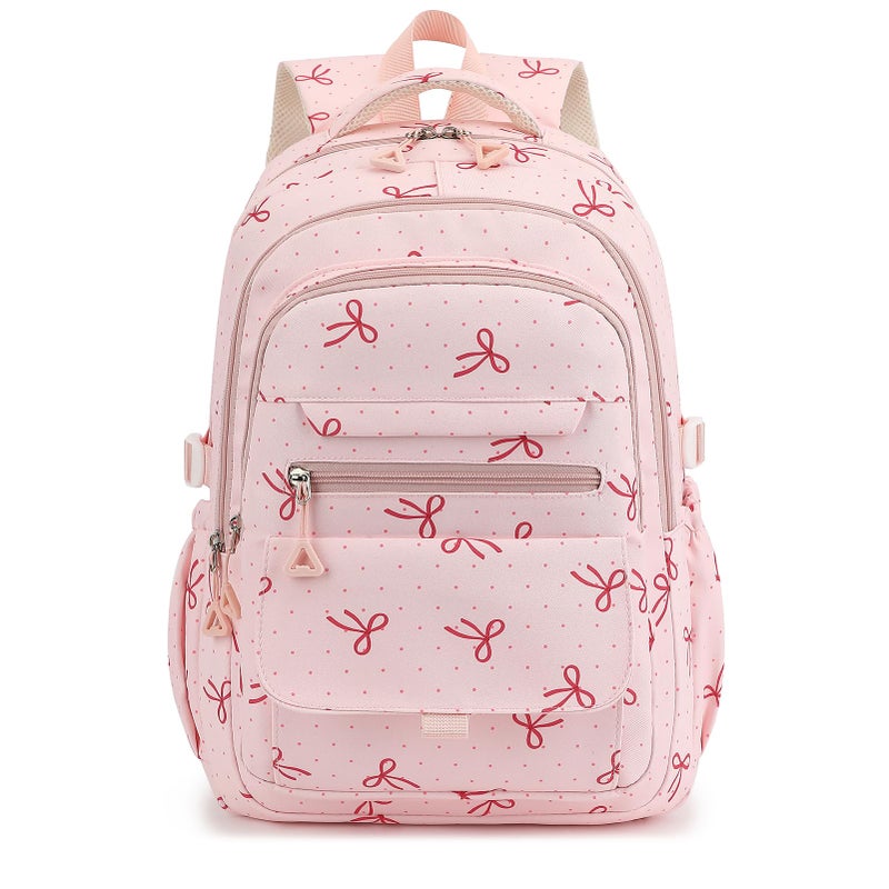 Phaoullzon Girls School Coquette Backpack for Kids Kawaii Bows Bookbag College Daypack,Pink Bow - Image 1