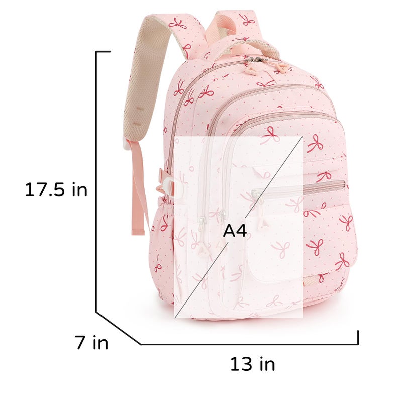 Phaoullzon Girls School Coquette Backpack for Kids Kawaii Bows Bookbag College Daypack,Pink Bow - Image 3