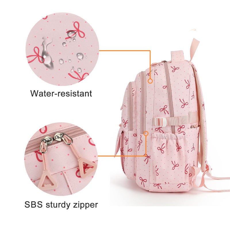 Phaoullzon Girls School Coquette Backpack for Kids Kawaii Bows Bookbag College Daypack,Pink Bow - Image 4