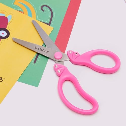 SLEMOON Scissors for Kids Ages 4-8 | Blunt Tip Safety Toddler Scissors, Stainless Steel Blades, ABS Plastic | School Craft Supplies, Art Projects, Pink (Princess Design with Rhinestones) - Image 5